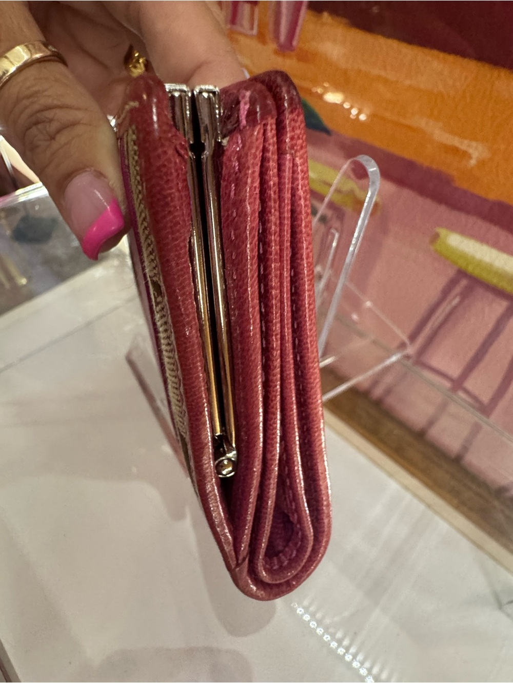 Coach KISS LOCK Signatures Canvas Wallet & Coin Purse with Fuchsia Leather - Picture 9 of 11